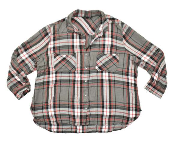 Rock & Republic Tops - Rock & Republic Plaid Button Down Shirt Women XXL Grey Red Metallic Lurex Plaid